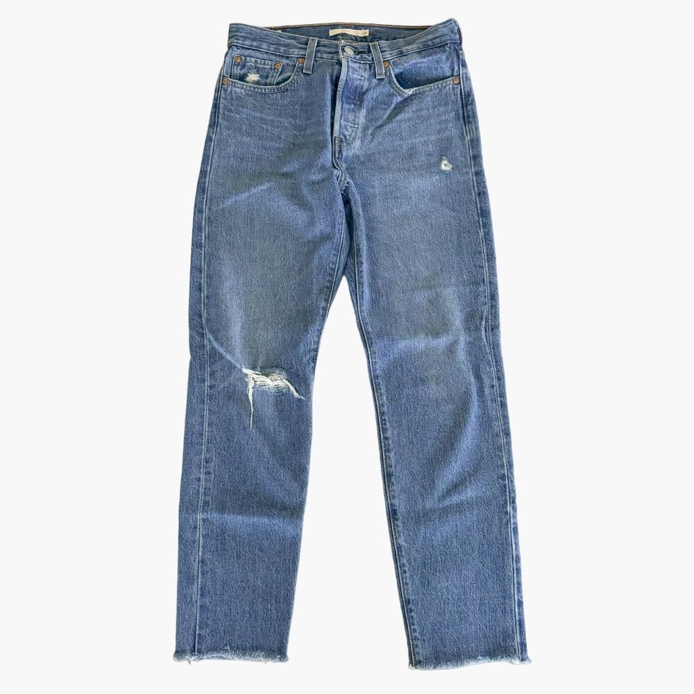 Levi's Wedgie Straight Leg Jeans Size 27 High Rise Button Fly Raw Hem Edge